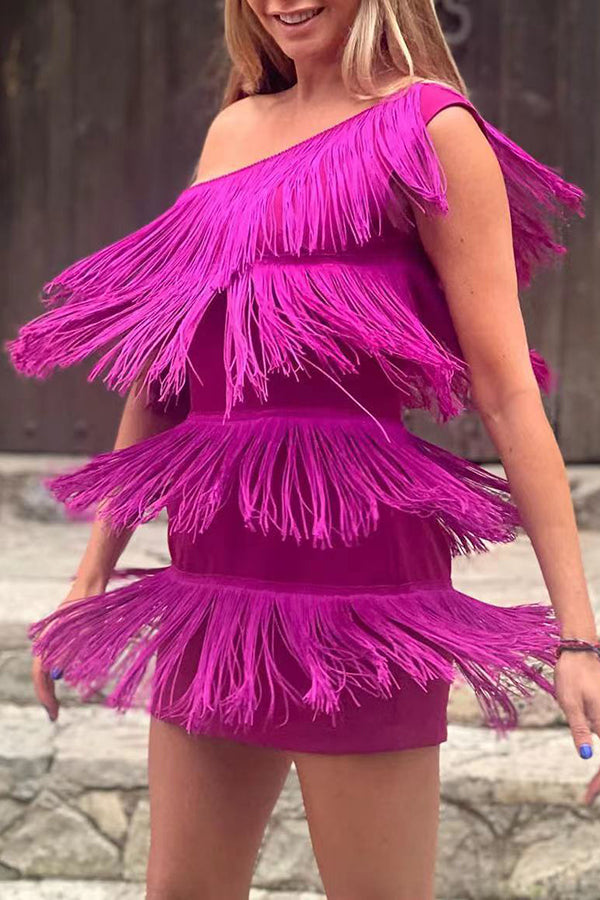 Fashion Fringe Asymmetric Mini Dress