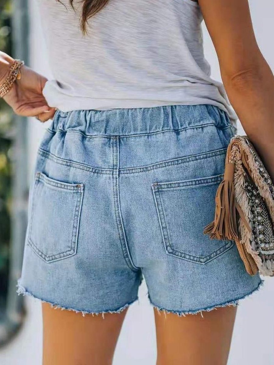 Loose-fit Lace-up Distressed Denim Shorts
