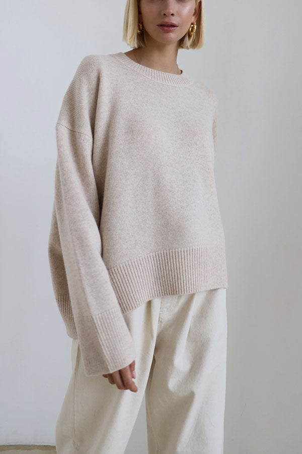 loose solid color round neck knitted sweater