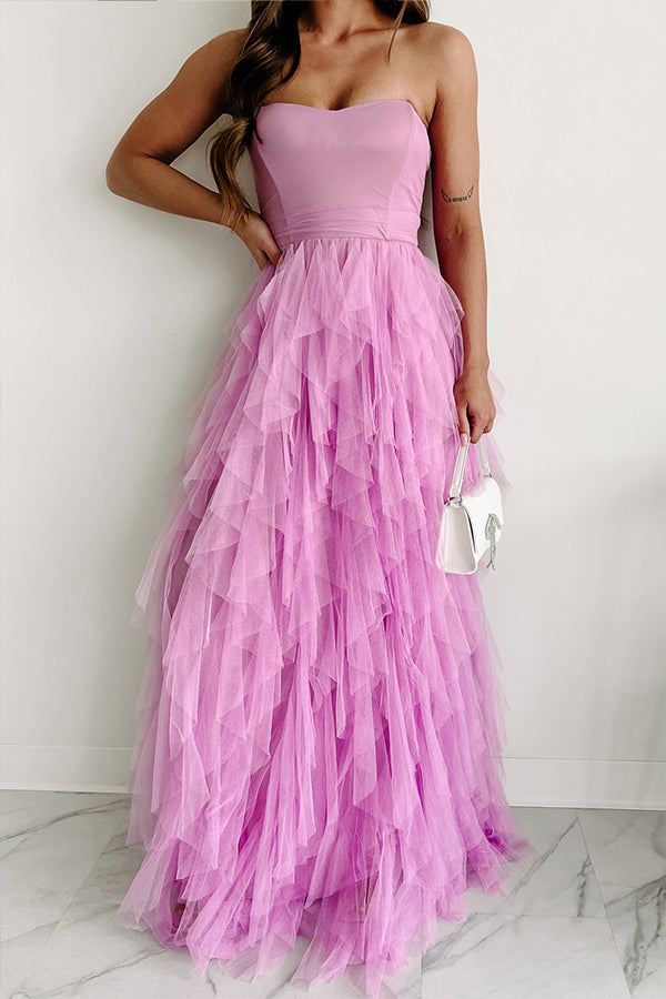 GALA GOALS STRAPLESS TULLE MAXI DRESS