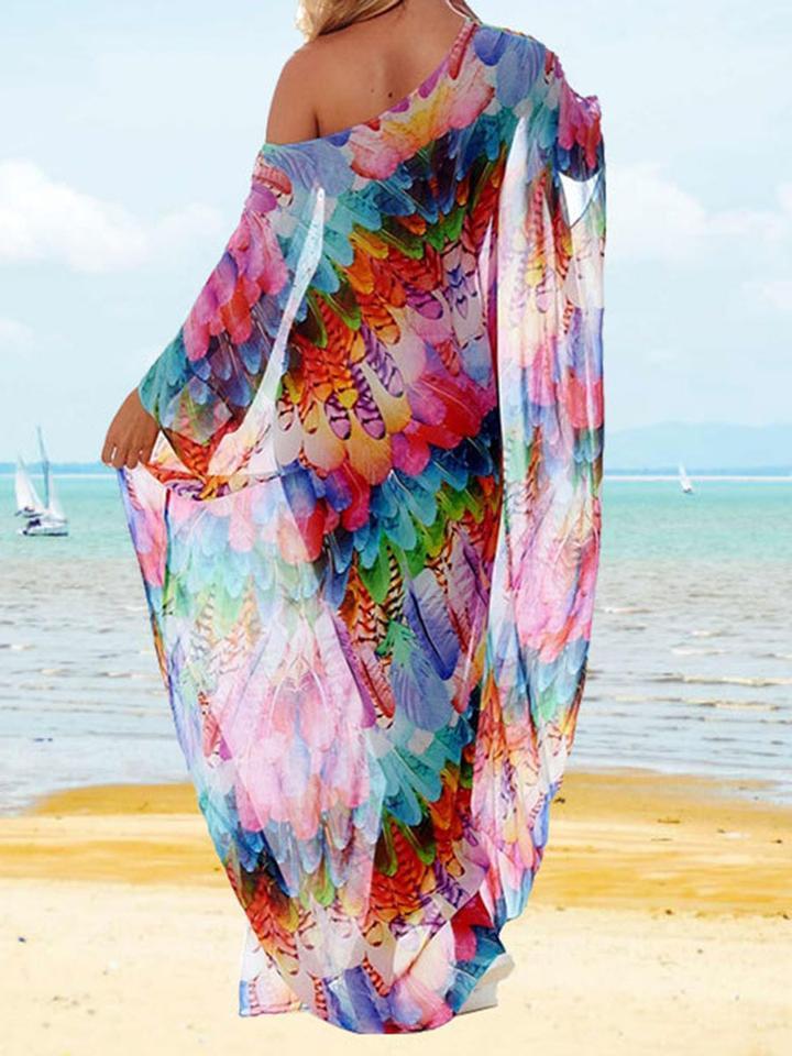 Cache-maillot multicolore à imprimé plumes