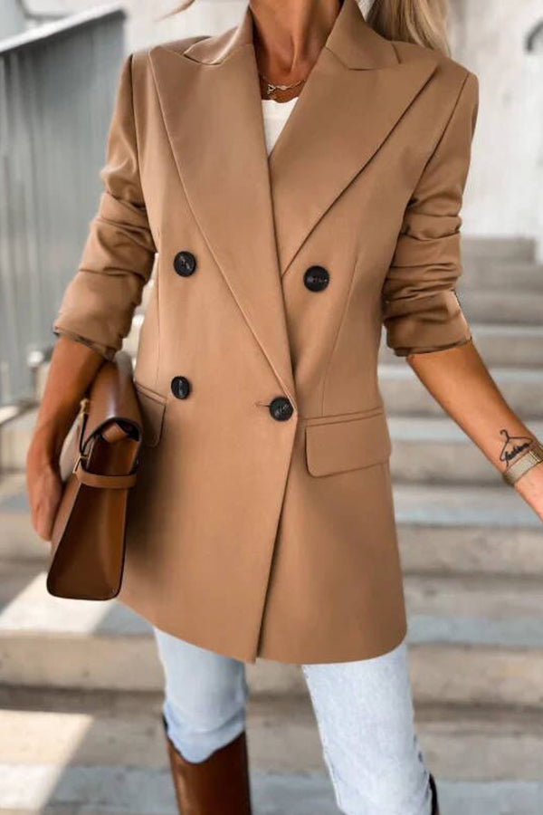 women's double-breasted fashion mid-length suit jacket
