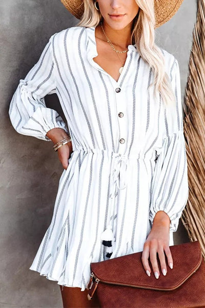 Train of Thought Striped Button Down Mini Dress