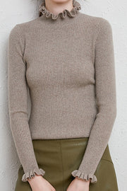 ruffled half turtleneck slim fit sweater