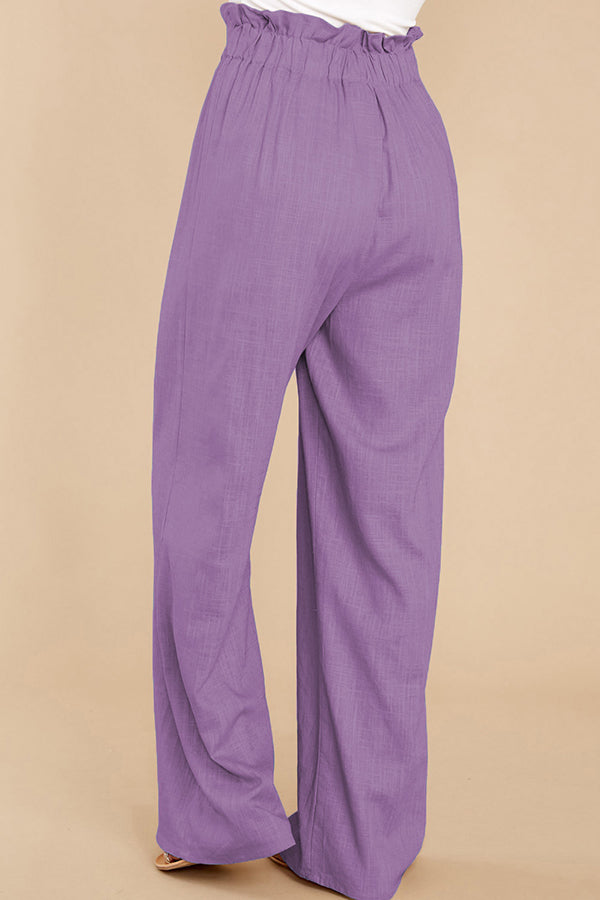 Pantalon décontracté ample en coton et lin pour femme