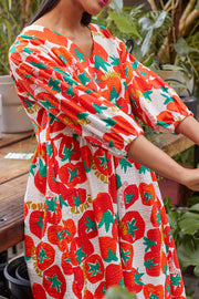 tomato print v-neck loose dress