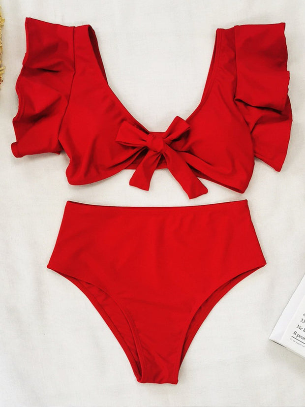 Bandage Ruffle Red Bikini Set