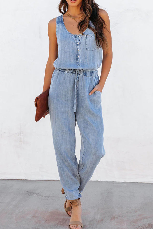 Relaxed Washed Denim Jumpsuit