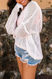 Rooftop Pool Knit Lace-up Neckline Hooded Top