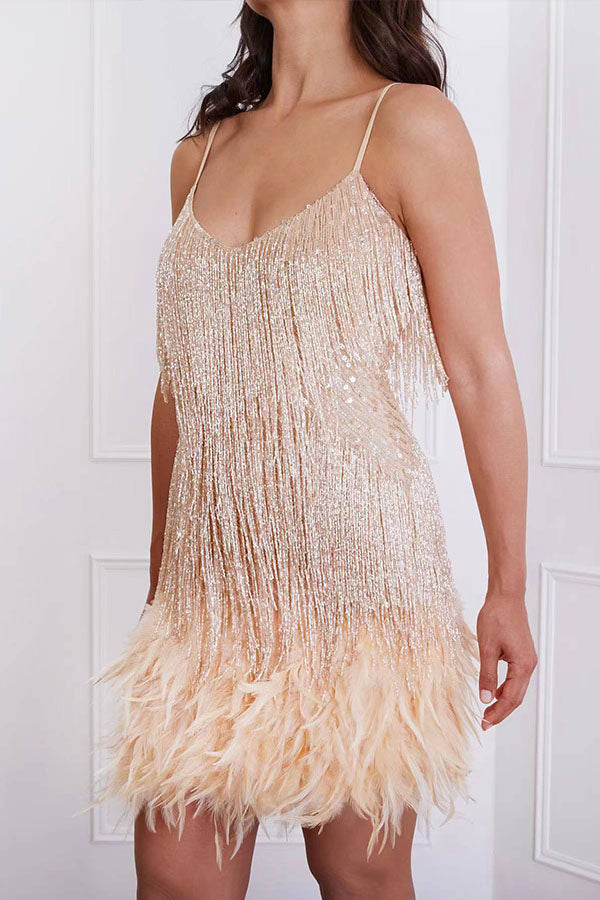 High-End-Temperament Quaste Feder Nähte Damen leichtes Luxuskleid
