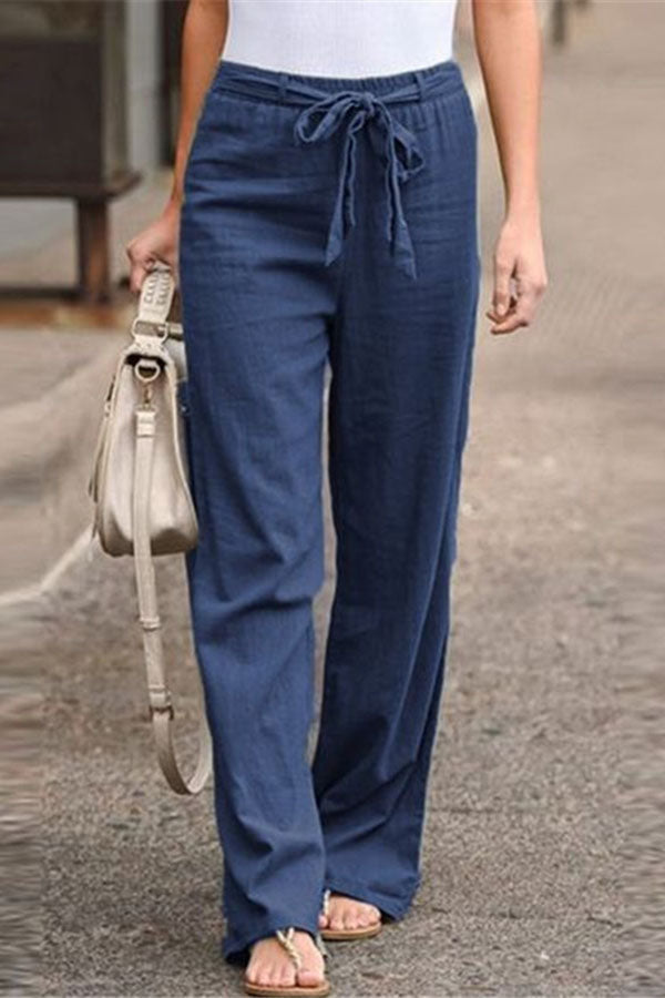 Linen Blend Stretch Waist Pants