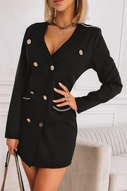 Casual Solid Patchwork V Neck Long Sleeve Dresses