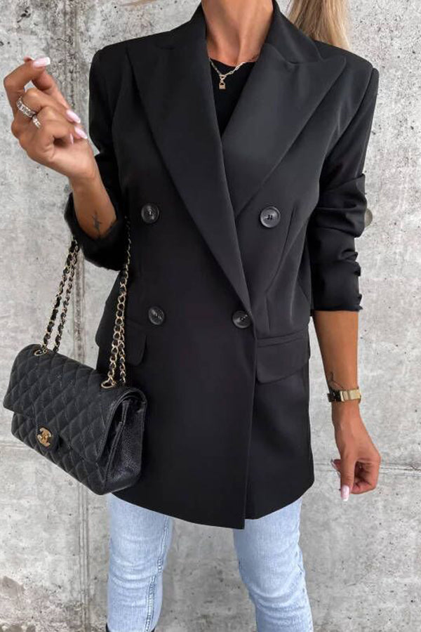 women's double-breasted fashion mid-length suit jacket