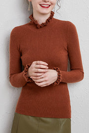 ruffled half turtleneck slim fit sweater