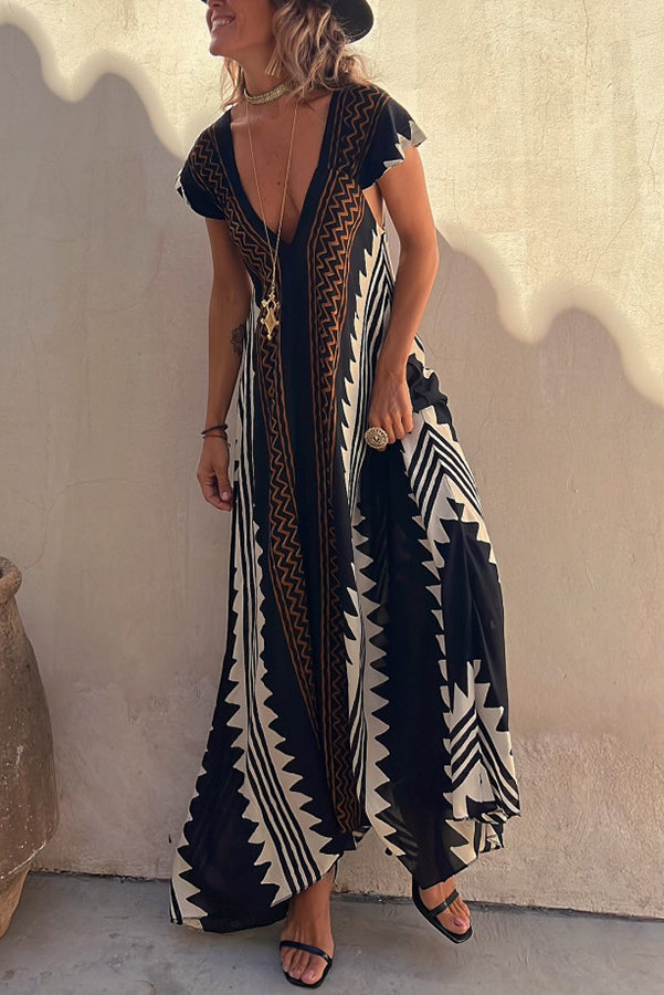 Beach Dates – Maxikleid in A-Linie mit Ethno-Print
