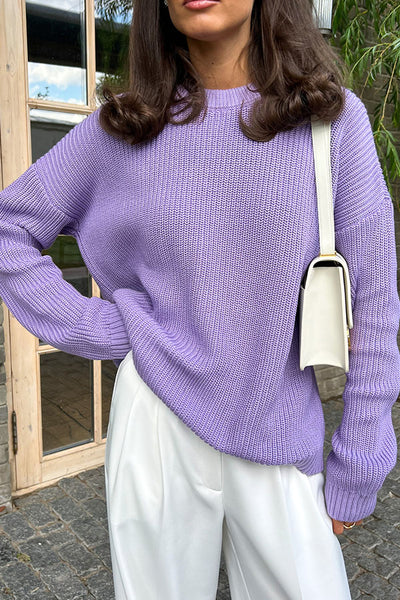 Round Neck Loose Solid Color Knit Sweater