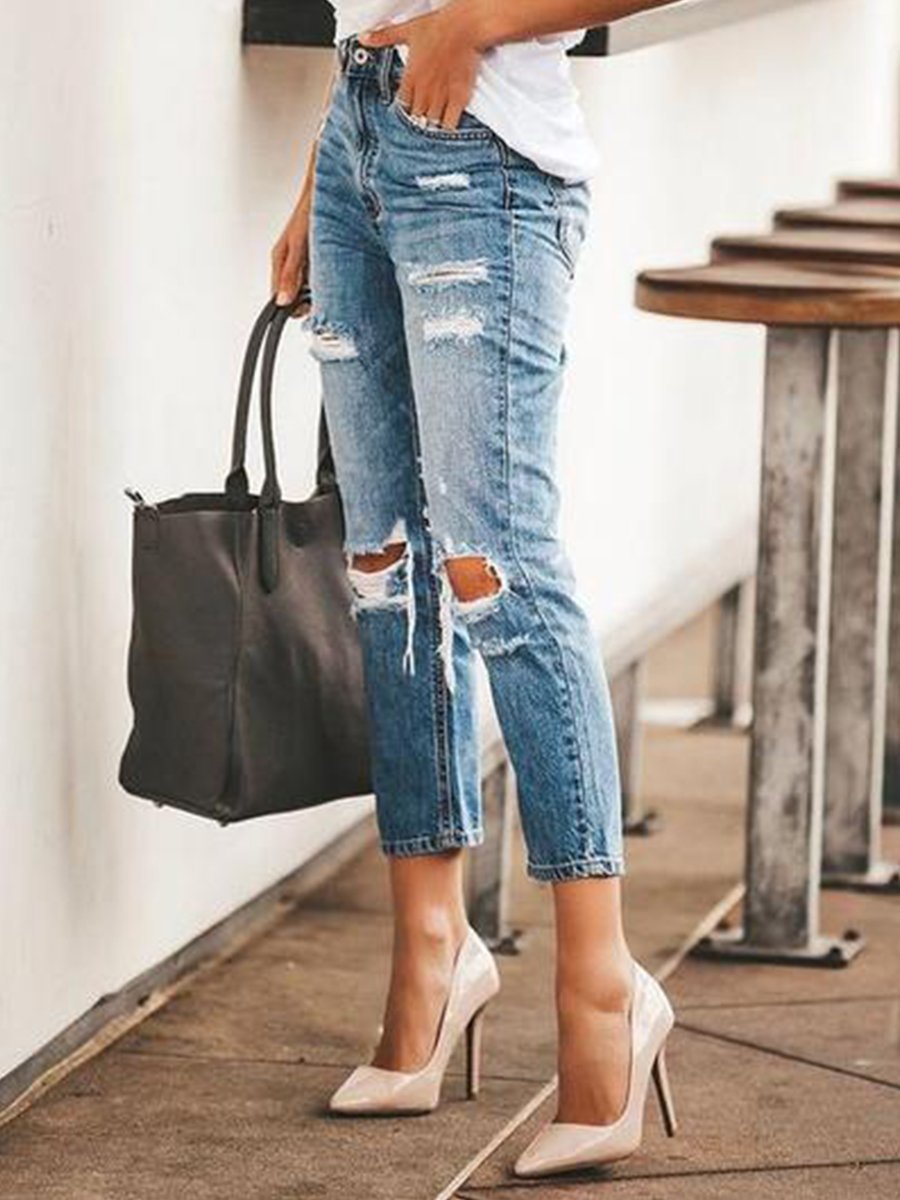 Casual Distressed Ripped Straight Jeans