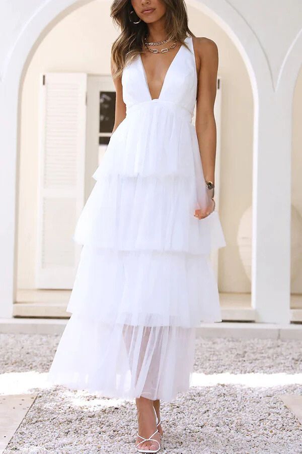 Robe longue en tulle à volants et lacets dans le dos, style princesse Dreaming