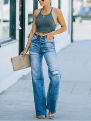 Denim High Rise Distressed Flare Jeans