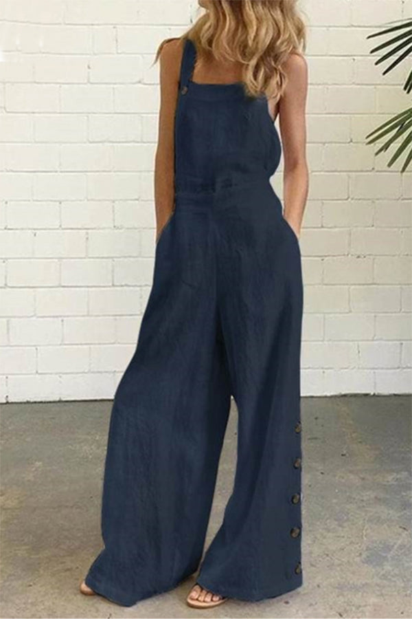 Lässiger Jumpsuit mit einfarbiger Schnalle und quadratischem Kragen