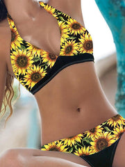 Flower Printed Halter Neck Bikini Swimsuit (2 Colors)