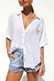 Comfortable V-neck Slit Shirt