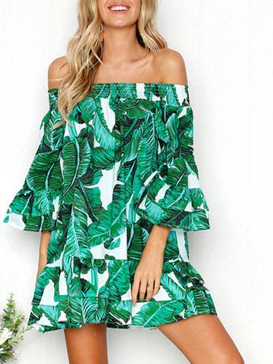 Schulterfreies, gerüschtes Strand-Minikleid (2 Farben)