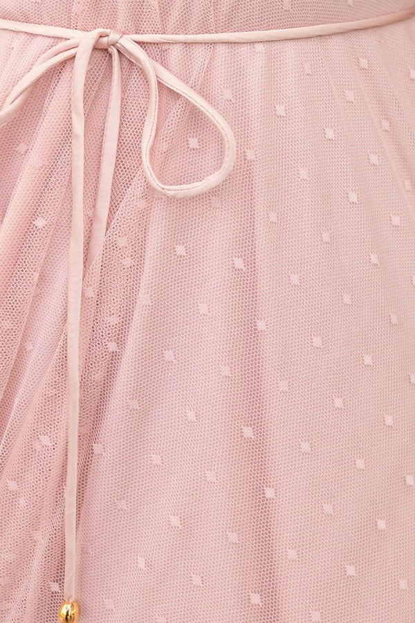 Robe mi-longue d'été Cendrillon en tulle à pois et bretelles nouées