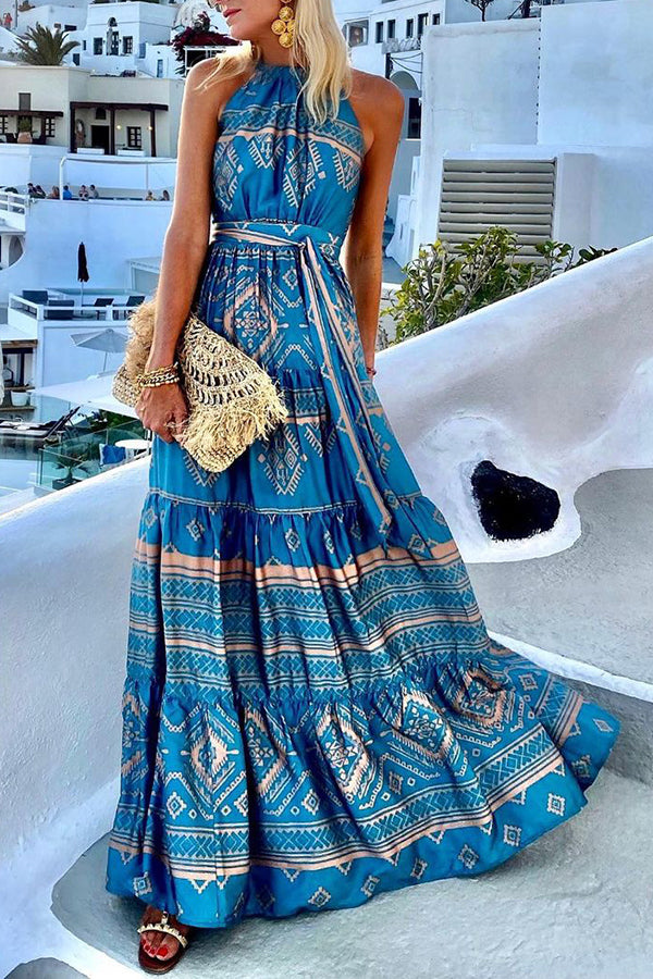 Superbe robe longue bohème fleurie à col licou