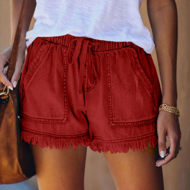 Women's Elastic Drawstring Casual High Waist Thin Denim Shorts