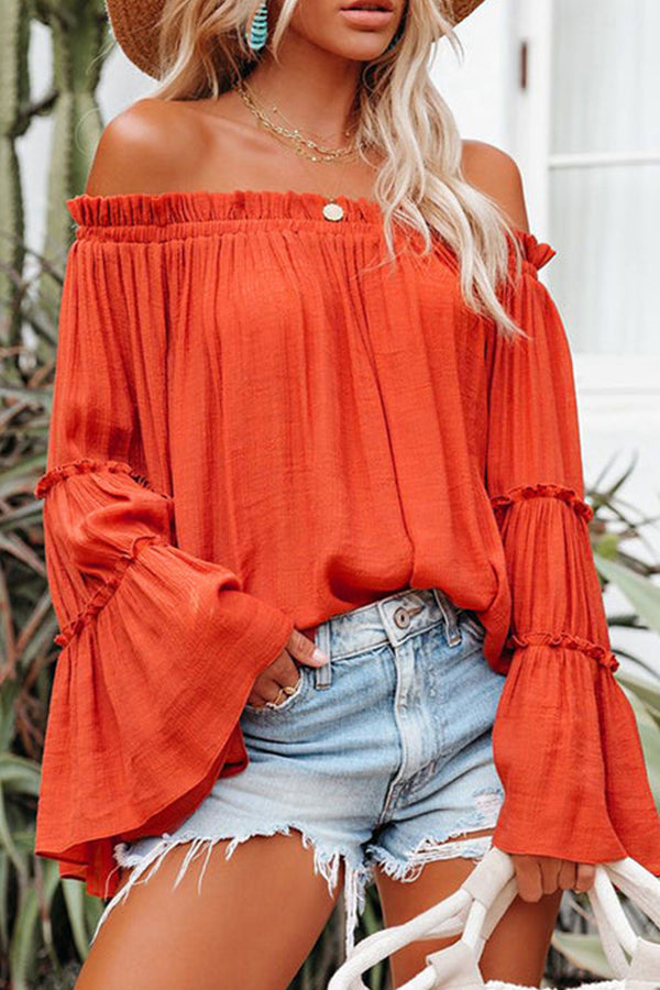 Street Solid Fold Off the Shoulder Tops(4 Colors)