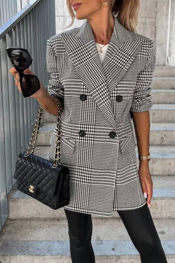 women's double-breasted fashion mid-length suit jacket