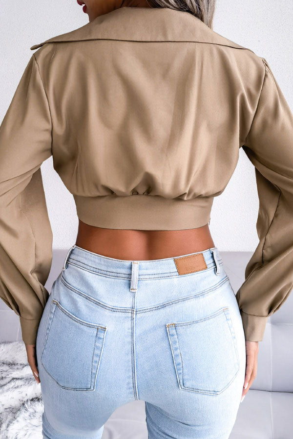Sexy Lapel Knotted Crop Top