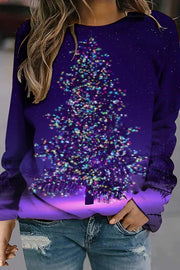 Christmas Tree Print Casual Loose Long Sleeve Crew Neck Sweatshirt