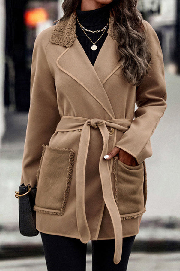Women's Coats Solid Woolen Lapel Coat