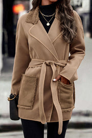 Women's Coats Solid Woolen Lapel Coat