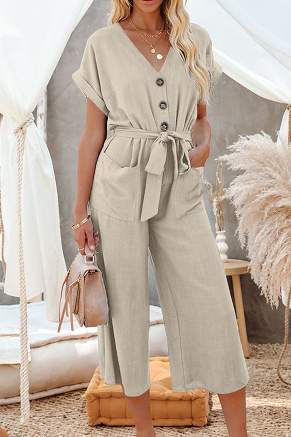 Nayla Linen Blend Button Pocketed Jumpsuit