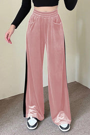 High Waist Colorblock Loose Wide Leg Trousers