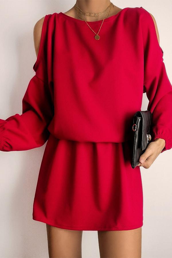 Einfarbiges schulterfreies Kleid