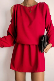 Solid Color Off-the-shoulder Dress