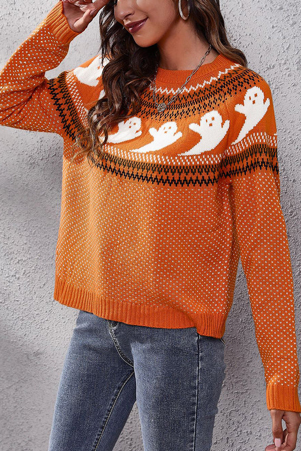 women's halloween ghost retro polka dot long sleeve knitted sweater