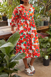 tomato print v-neck loose dress