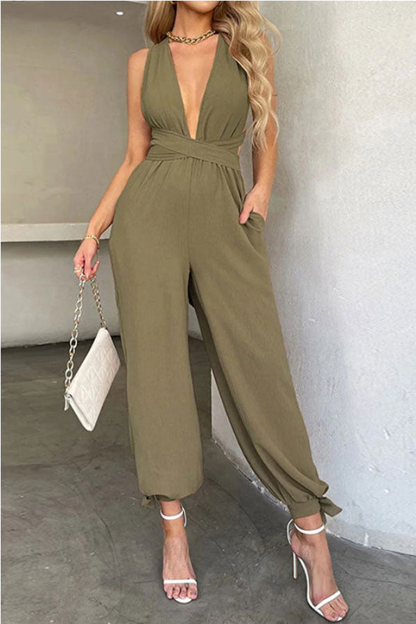Sexy Deep V-neck Backless Tie-up Jumpsuit