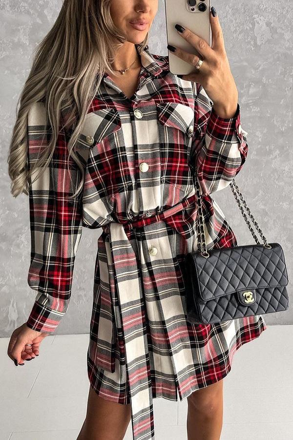 Cheery Mood Classic Checkered Belted Dress