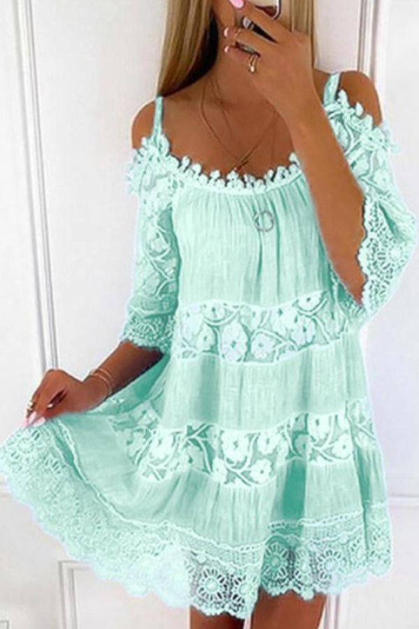 Off Shoulder Lace Sling Loose Dress