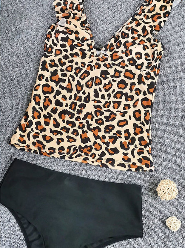 Leopard Print Brown Two pieces Swimsuit