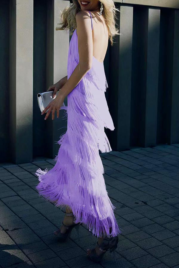 sleeveless slip dress fringed maxi dress