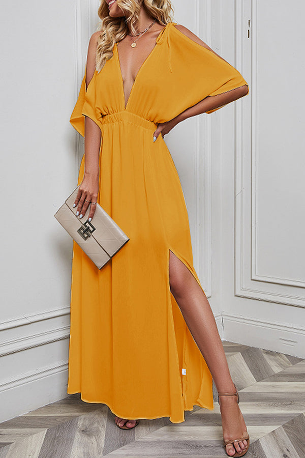 V-neck sexy slit chiffon dress