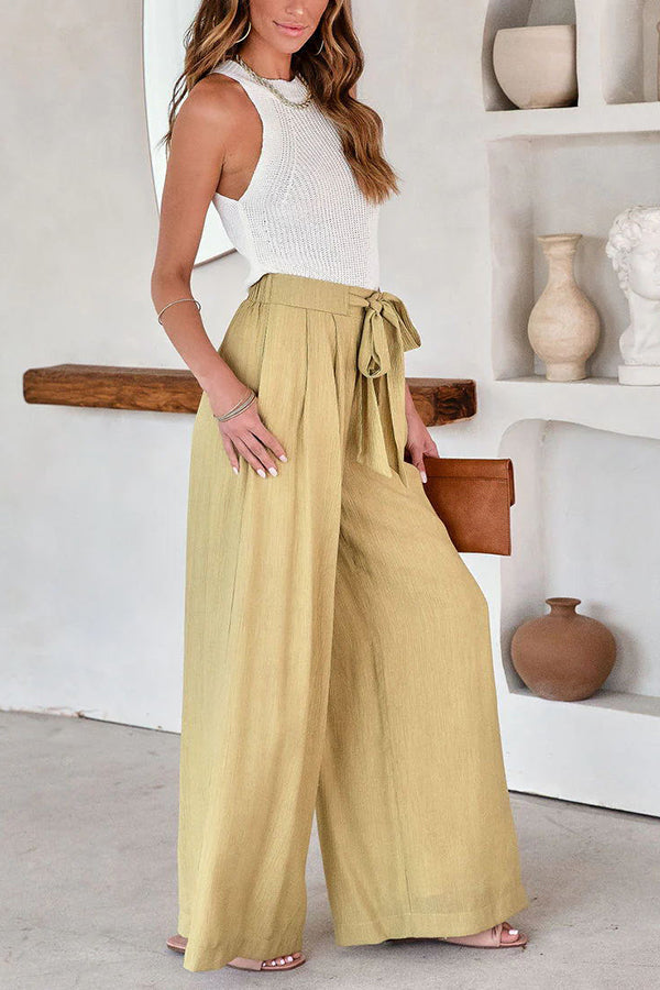 Clarita High Waisted Tie Pocketed Wide Leg Pants