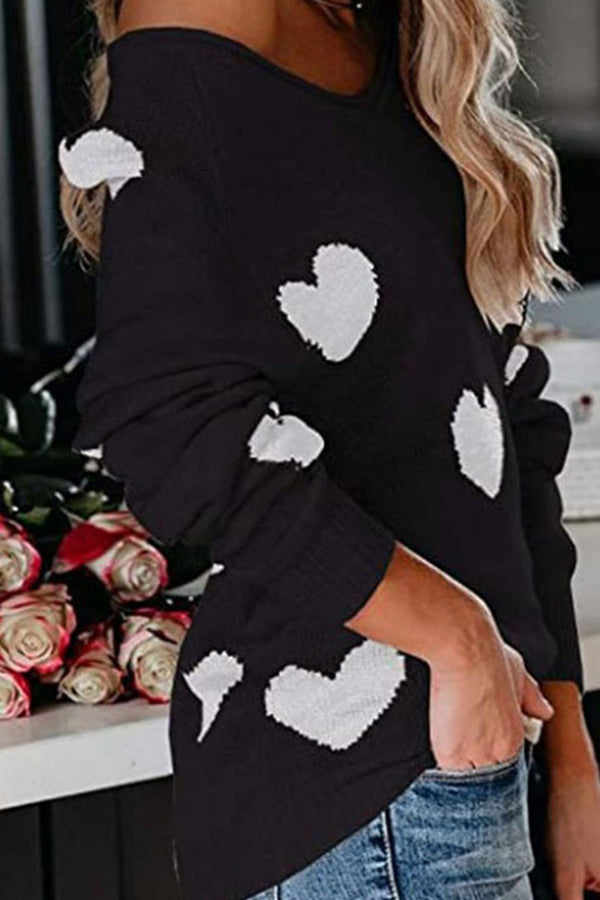 Women's Heart V-Neck Knit Sweater